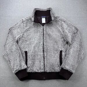 Patagonia Conejo Bomber Jacket Womens M Gray Brown High Pile Fleece Retro Y2K